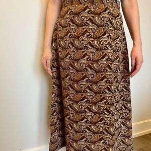 Vintage Brown Paisley Maxi Skirt with Warm Tan Accents Made in Canada